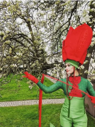 bloemen tulpen op stelten steltenlopers groen natuur stelltenact steltlopers hollands entertainment straattheater sense theatre theater levend studio foekema