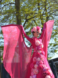 roze bloemen steltenlopers steltenact